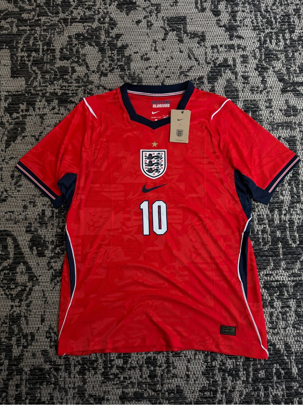 Nike Men's England Red Football Jersey #10 with Navy Accents